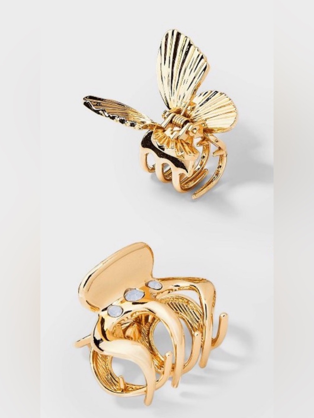 a new day Mini/Small Gold Butterfly and White Rhinestone Hair Claw Clips